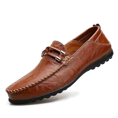 Men's Driving Loafers Soft Penny Loafers Leather Slip-On Moccasins with Handcrafted Stitched Detailing Black Lightweight Boat Shoes