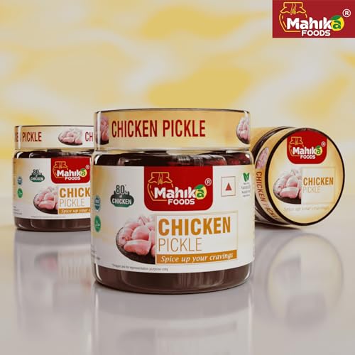 Image of MAHIKA FOODS Chicken Pickle, Andhra Style Homemade Fresh Chicken Pickles, Murgh Achar Authentic Taste of Kerala, Hot & Spicy, with Guntur Flavor, No Added Preservatives, Size: 250 Gm