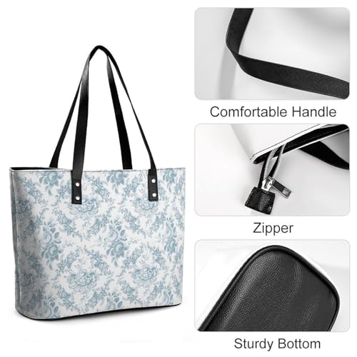 Blue And White Floral Toile Leather Handbag Smooth Wrinkle Resistant Lightweight And Convenient4
