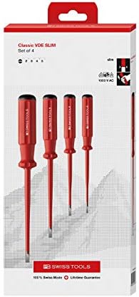 PB SWISS TOOLS 5538.SLCBB Swiss Grip Classic Type Insulated Slotted Screwdriver Set, Slim Tip, Paper Box Included, Set of 4