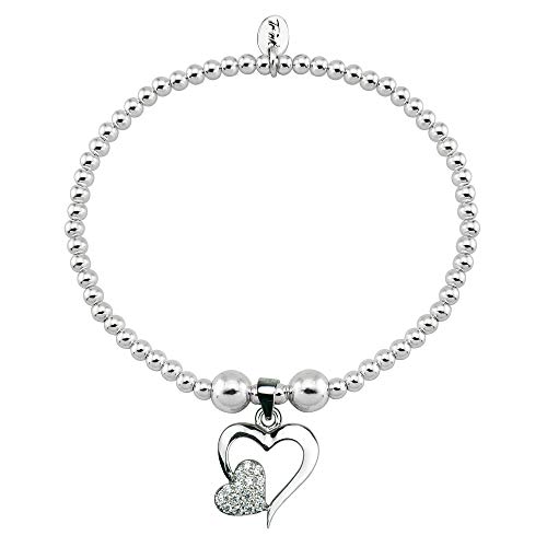 Image of Trink Brand Elegant Heart Charm Sterling Silver Beaded Bracelet