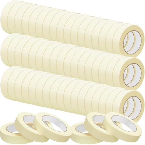 Image of Fainne 60 Rolls Masking Tape Bulk 0.8 Inch 55 Yards | General Purpose Tape for Classroom, Labeling, Crafts, Office, School Projects, Easy Tear & Clean Removal, Beige White