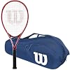 Wilson Federer Pro Staff Precision XL 110 Gloss Red Tennis Racquet in Grip Size 4 3/8 Bundled with a Navy Advantage 2.5 Tennis Bag (Incredible Feel and Control)