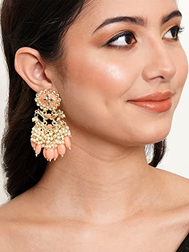 Image of Karatcart Red Stone Studded Gold Plated Drop Earrings for Women