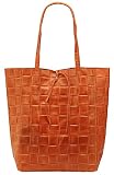 SH Leder ® Damen Echtleder Shopper in geflochtene print mit Innentasche in vielen Farben Schultertasche Henkeltasche 37x29cm Kamilla G267 (Orange)