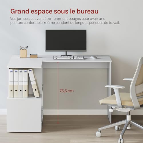 Table d'ordinateur en L WOLTU avec étagères ouvertes bureau d'angle blanc gain de place moderne