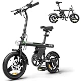 AYOLNY Electric Bike for Adults, 500W Peak Motor 20MPH Mini Ebikes for Teens, 36V 7.8Ah Battery 30-40 Miles Range, 14" Folding Electric Bicycle, Black