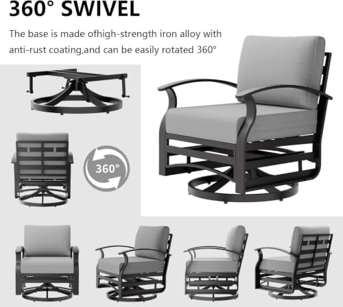 Image of Aluminum Patio Furniture Set with Fire Pit Table, 7 Seats Outdoor Patio Conversation Sets with Swivel Chairs, Modern Metal Sectional Sofa with Upgrade Cushions for Patio, Backyard, Deck - Grey