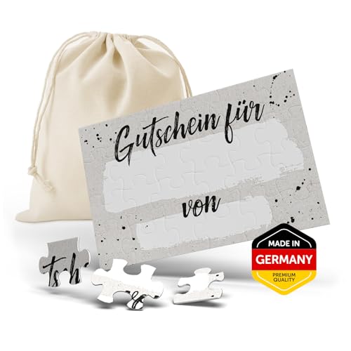 Gutscheinkarten (10 Stück) - Geschenkgutscheine für Physiotherapie, Yoga, Wellness - DIN lang Faltkarte verschließbar, blanko Vordruck zum Eintragen der Werte 6 Gutschein Puzzle 24-teilig, personalisierte Geschenke Idee, Gutschein zum selber ausfüllen, Gutscheinkarte zum Selbstausfüllen, mit Baumwoll-Säckchen
