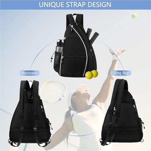 Pickleball Sports Bag Waterproof Lightweight Sports Backpack Breathable Portable Storage(Black)3