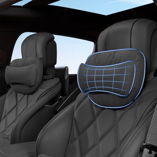 AntDiseno 2 Pack Appui Tete Voiture, Réglable Repose Tete Voiture Cervicales pour Siège de Conduite, Coussin d'appui-tête pour la Conduite, Noir
