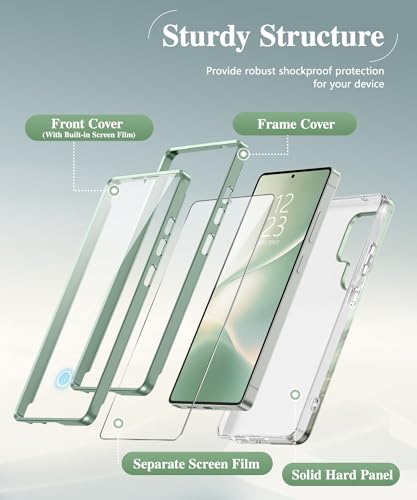 Image of GVIEWIN for Samsung Galaxy S25 Ultra Case, [Slide Camera Cover & Built-in HD Screen Protector] [2 Front Frames] Shockproof Military Grade Protective Marble Phone Case for S25 Ultra 6.9 inch (Desert Dream)