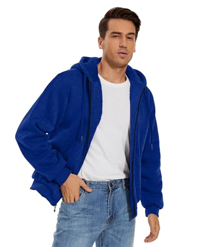 Image of SWISSWELL Men Zip Up Hoodies Sherpa Lined Jacket Heavyweight Fleece Sweatshirt Winter Warm Hooded Coat