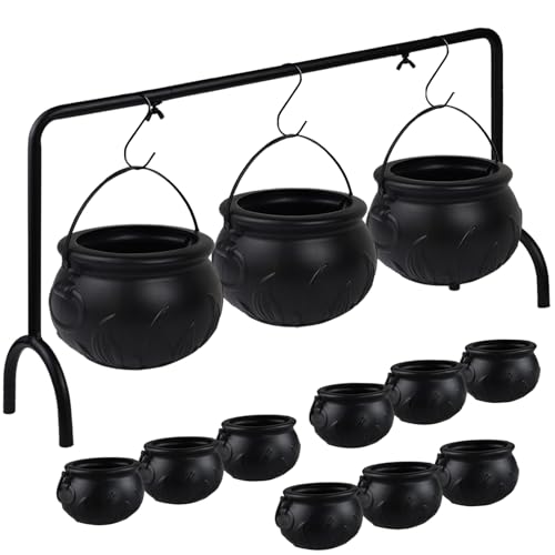 12 PCS Cauldron Halloween Decor, Large and Mini Black Plastic