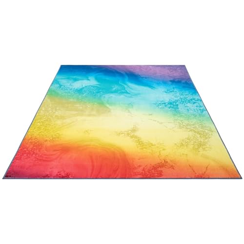 Teppich Kurzflorteppich, Wohnzimmerteppich aus Polyester in regenbogenfarben, graffiti absolut Modern fürs Wohnzimmer, Schlafzimmer, Kinderzimmer und Jugendzimmer Wave multi bunt 160x230 cm