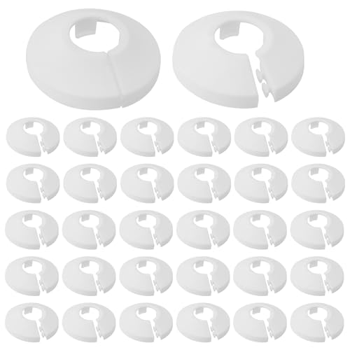 TNSLAND 30 Stück Heizungsrohr Rosette, Heizungsrohr Abdeckung, Rohrabdeckung, Heizkörperrosette, Heizkörperrosetten, Heizkörper Rosette, Einzel Rosetten Rohrmanschette, Abdeckrosetten 16mm Weiß