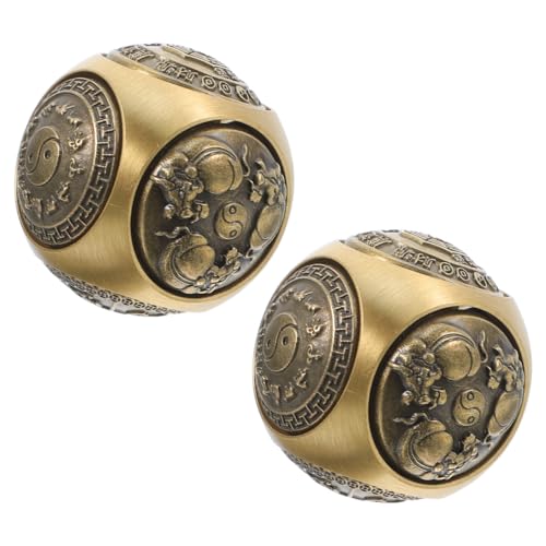 DEARMAMY 2 Piezas Bolas Chinas De Mano De LatóN con Relieve Hexagonal Pelotas Fitness para Ejercicio Y RelajacióN En Casa Mejora CirculacióN Y Flexibilidad De Manos