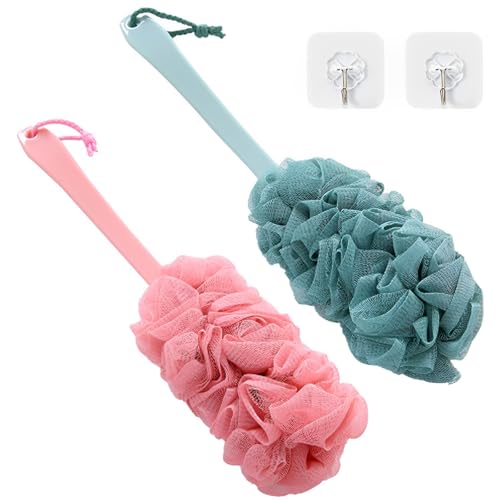 2 spazzole da bagno con manico lungo, 2 ganci, spazzole doccia, spazzola posteriore con manico lungo per doccia, dorso in spugna con manico lungo, spazzola per il corpo per la doccia, spazzola per il