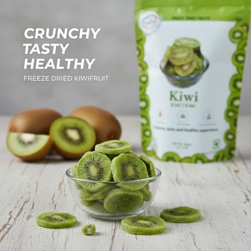 Image of FzyEzy Healthy Premium Freeze-Dried Kiwi Fruit Slices | Pantry Groceries Dehydrated Perfect for Healthy Snacking, Candy, Baking, Smoothie, Juice, Cake, Ice cream, Cereal | Promotes Good Digestive Health | Ideal Slices for Kids & Adults (Kiwi Slice | 20 gm)