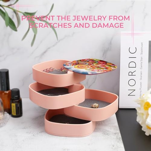 Boîte à bijoux arc-en-ciel rotative avec couvercle pour ranger colliers et bagues