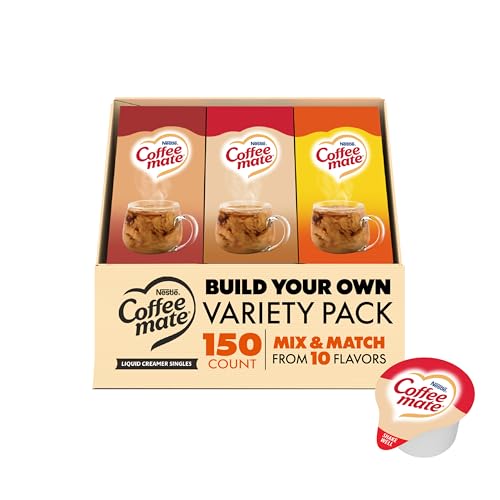 Image of Nestle Coffee mate Creamer Singles Mix & Match Variety Pack, Non Dairy, No Refrigeration, 0.375 fl oz Tubs, 150 Count (Pack of 50 Per Flavor)