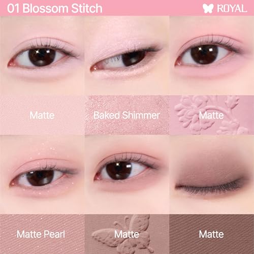 Image of CLIO Muse Master Eyeshadow Palette, Korean Royal Heritage Edition, Baked Cream Powder Formula, Soft Pink 6-Color with Matte & Shimmer for Daily Makeup, Safe for Sensitive Eyes (01 BLOSSOM STITCH)