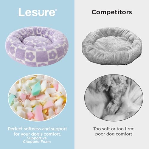 Image of LE SURE Shown on TV Donut Dog Beds for Small Dogs - Calming Cat Sofa as Bed Gift for Indoor Cats with Washable Cover, Round Home Decor Cute Pet Beds with Jacquard Shaggy Plush, 23 Inch, Flower Checks