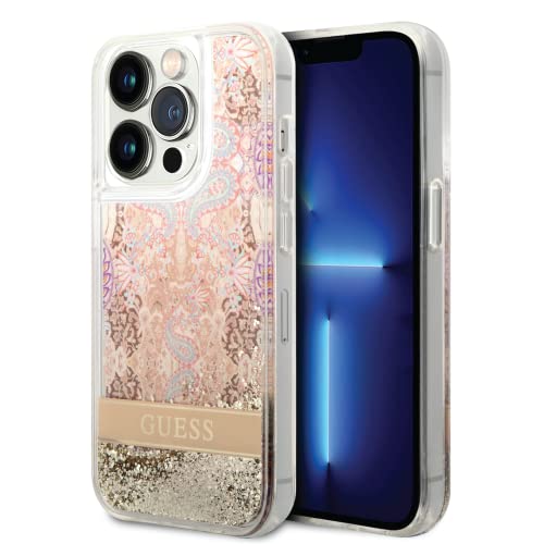 Coque rigide dorée Guess pour iPhone 14 Pro Max au design premium Paisley