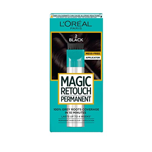 LOréal Paris Magic Retouch Instant Root Spray Black 2. Provides flawless coverage for grey regrowth in 3 seconds. The 75ml Black 2 shade offers a quick easy natural-looking solution for roots.