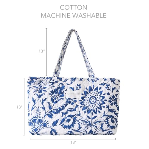 Bolso Tote Clara Azul y Blanco Floral Reversible miniatura 3
