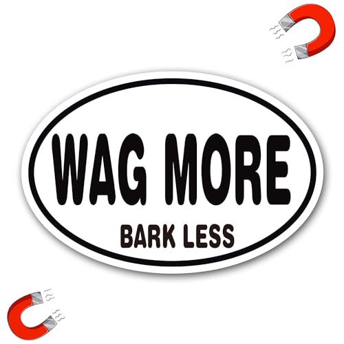 Image of Wag More Bark Less Oval Magnet Decal - 4x6 Inches, Automotive Magnet for Car, Truck, SUV - Pet Lovers' Accessories, Express Your Love for Dogs with This Unique Car Magnet