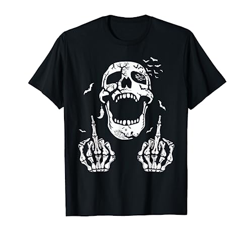 Halloween Skeleton Bones Middle Finger Skull Men Women Maglietta