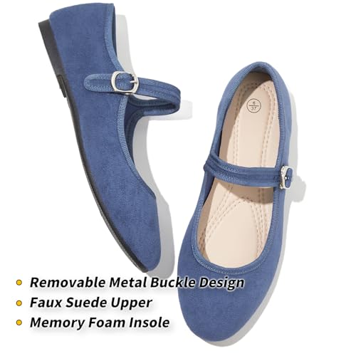 Image of BABUDOG Womens Mary Jane Flats with Strap,Faux Suede Black Flats Shoes,Flats Shoes Women Dressy Comfortable