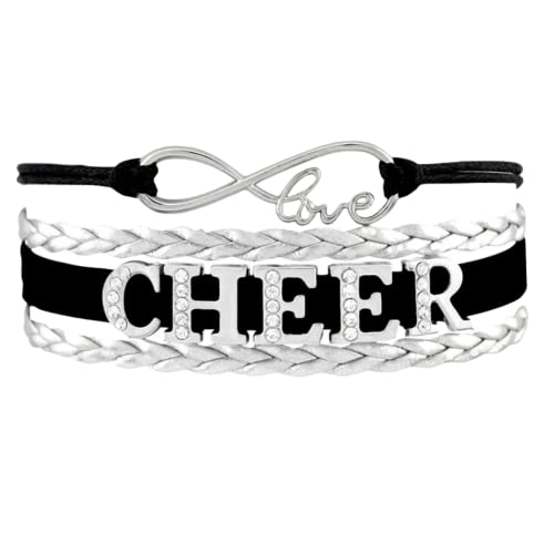 Infinity Collection - Cheerleading Bracelet - Rhinestone Black - Adjustable Cheer Charm, Jewelry, Gift for Cheerleaders, Teams, and Coaches