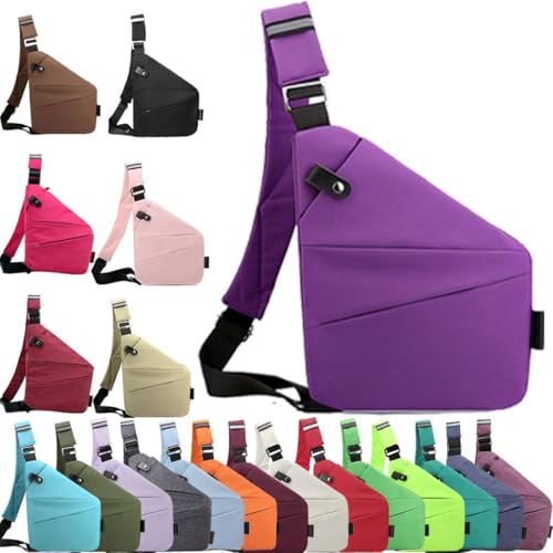 Anti Diebstahl Tasche,Diebstahlsichere Tasche,Umhängetaschen,Damendiebstahlsichere UmhäNgetasche,Brusttasche Herren,Diebstahlsichere Reisetasche für Damen und Herren (Lila Orchidee, Rechte Schulter)