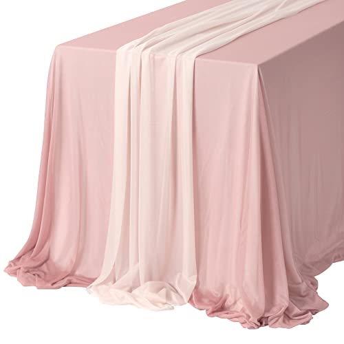Ling's Moment Sheer Chiffon Table Cloth & Runner Set for 3x4ft Rectangle Table Decor in Dusty Rose & Blush for Wedding Reception and Parties by Ling's moment - Used condition - US$26.64