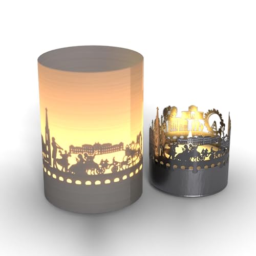 Wien Skyline Tube Teelicht Schattenspiel - Magisches Geschenk für Fans! Prater, Stephansdom, Hundertwasserhaus, Motive in 3D. Handgemacht & Originell