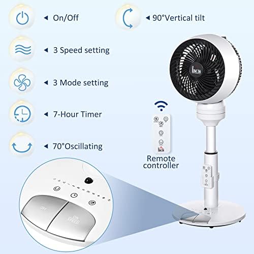 HOMCOM 28'' Air Circulator Fan 3 Speed 3 Mode, 70° Oscillation 90° Vertical Tilt, Height Adjustable, Remote Controller, for Living Room, Bedroom, Office, Black and White