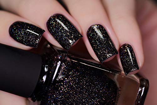 Image of ILNP Silhouette - Rich Black Gold Flake Holographic Nail Polish