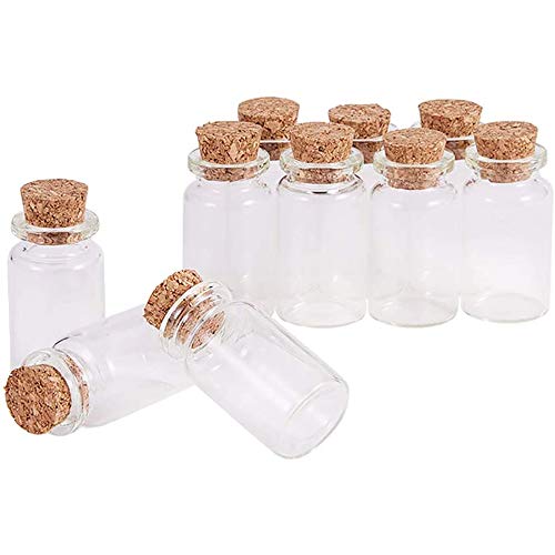 POFET Lot de 10 mini flacons vides en verre transparent avec bouchons en liège pour la fabrication de bijoux, 22 x 40 mm Cover