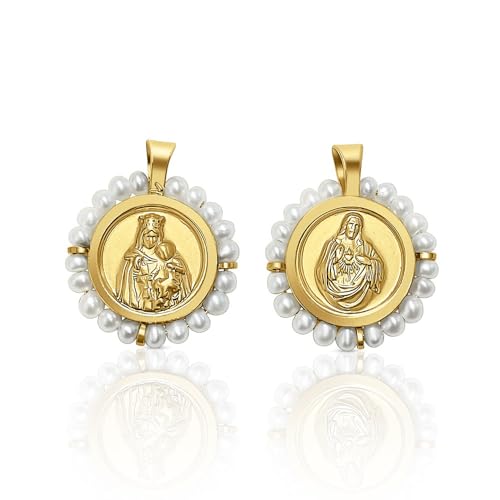 Médaille Sacré-Cœur et Vierge du Carmen cadeau baptême communion