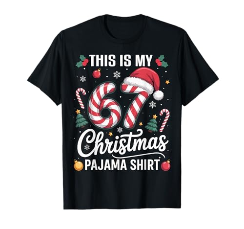 Funny 67 Christmas Pajamas Boy Teen Kids Six Seven Meme Xmas T-Shirt