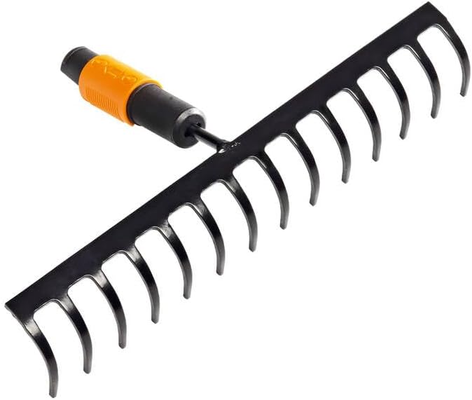 Fiskars Rake with 14 Prongs, Tool Head, Width: 36 cm, Hardened Steel Prongs, Black/Orange, QuikFit, 1000653