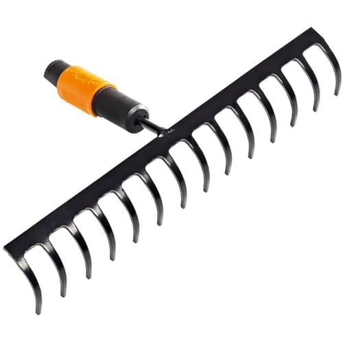 Fiskars Rake with 14 Prongs, Tool Head, Width: 36 cm, Hardened Steel Prongs, Black/Orange, QuikFit, 1000653