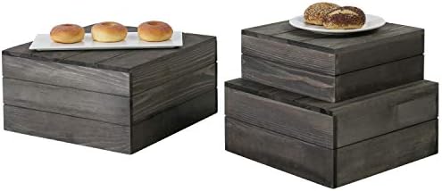 MyGift Crate Style Wood Cupcake Stand, Vintage Gray Wooden Cake Stand Dessert Appetizer Display Riser, Set of 3
