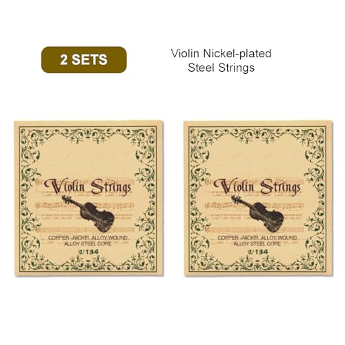 Cheerock 2 Sets Violin Strings, Universal Nickel-plated Steel Strings G-D-A-E for 4/4 3/4 1/2 1/4 Size Violins, Medium Tension with Ball End, Responsive, Improve Tone & Playability