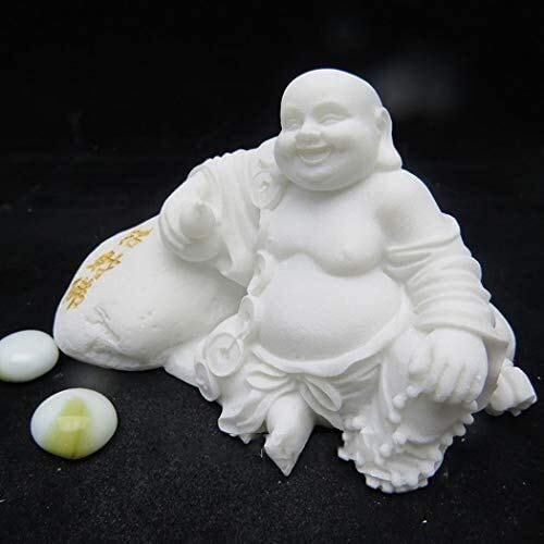 Sculptures de Bouddha riant artisanales en marbre blanc véritable