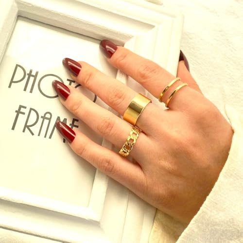 Anel Ajustável Feminino Kit Com 3 Anéis Minimalista Elegante dourado