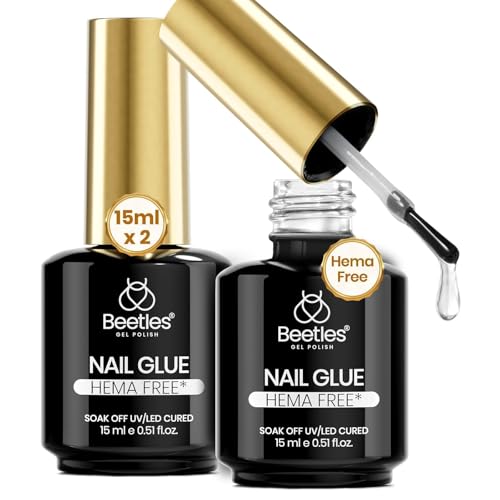 Beetles 2Pcs 15ml Nail Glue Gel for Acrylic Nail Tips & Clear Press On Nails, Super Strong U V Nail Glue for Nail Extensions, DIY Long Lasting Manicure Gift for Her