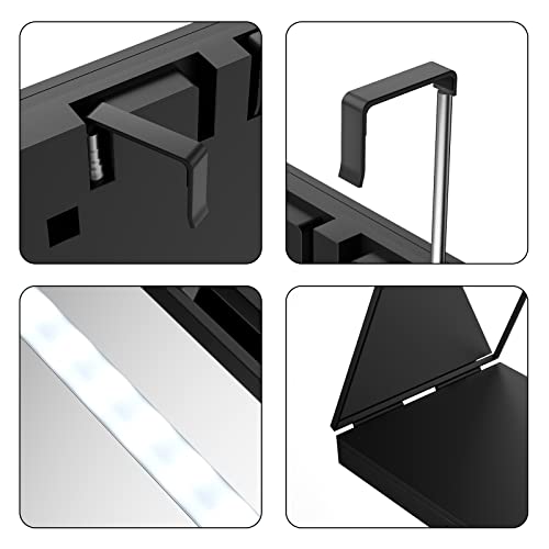 Essbhach 3 Way Mirror For Hair Cutting, 360 Barber Mirror For Women, Barber Supplies Shower 28 Led Mirror, Height Adjustable Hooks, Gift For Dad, Black With Led #TOP2